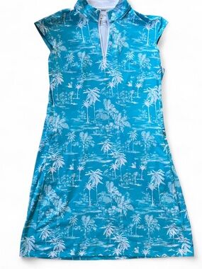 Women’s Teal Palm-Print Midi Dress